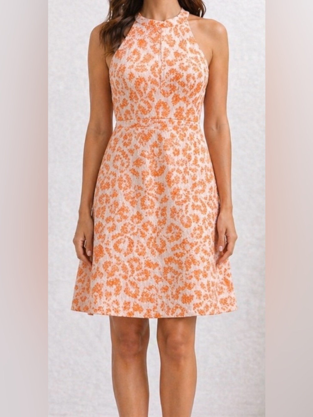 Trina Turk Orange White Textured Halter Dress A-Line Size 4
